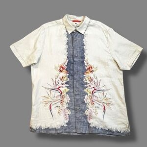 Tommy Bahama Relax Shirt 100% Linen Tropical Flowers Short Sleeve ButtonUp Large
